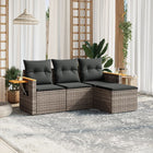 4-Delige Loungeset Met Kussens Poly Rattan Grijs