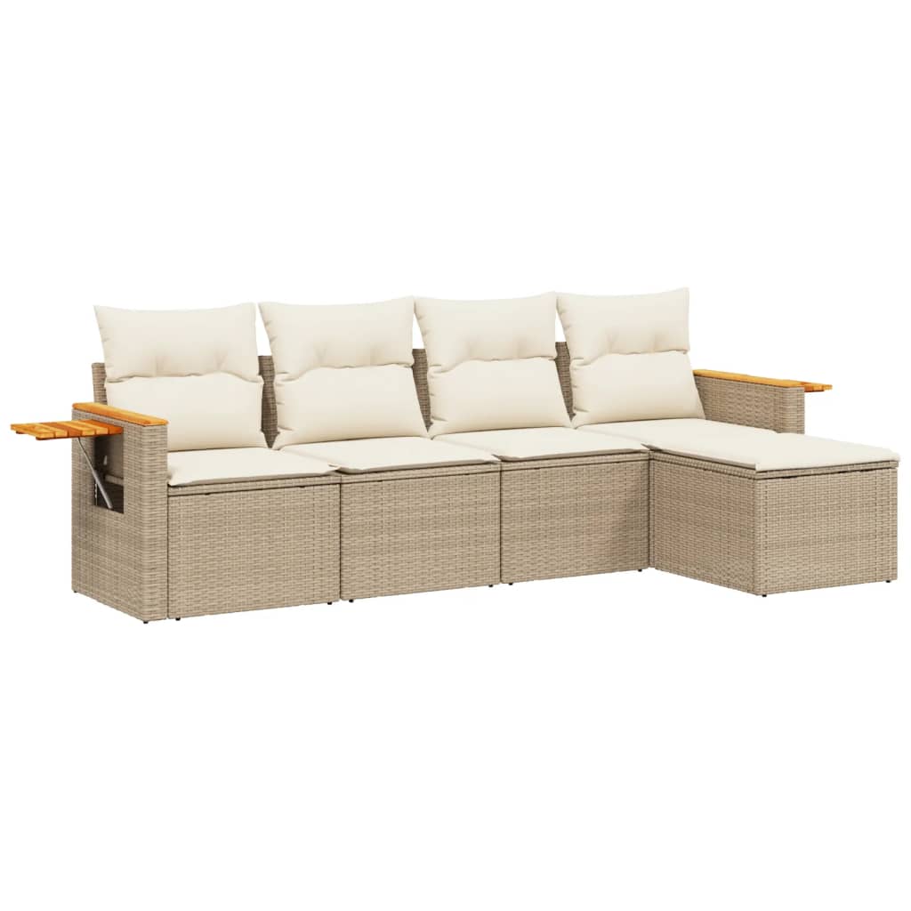 5-Delige Loungeset Met Kussens Poly Rattan Beige