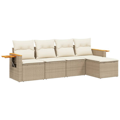 5-Delige Loungeset Met Kussens Poly Rattan Beige