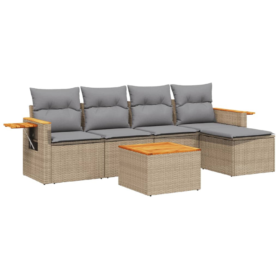 6-Delige Loungeset Met Kussens Poly Rattan Beige