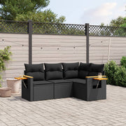 Loungeset 4-delig poly rattan zwart acacia