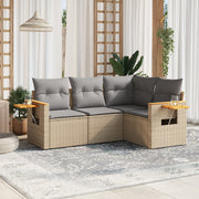 4-piece Lounge Set with Cushions Poly Rattan Beige