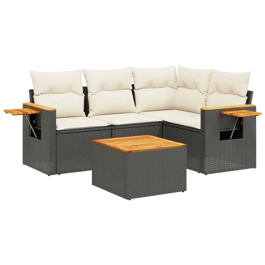 5-Delige Loungeset Met Kussens Poly Rattan Zwart