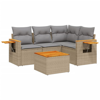 5-Delige Loungeset Met Kussens Poly Rattan Beige