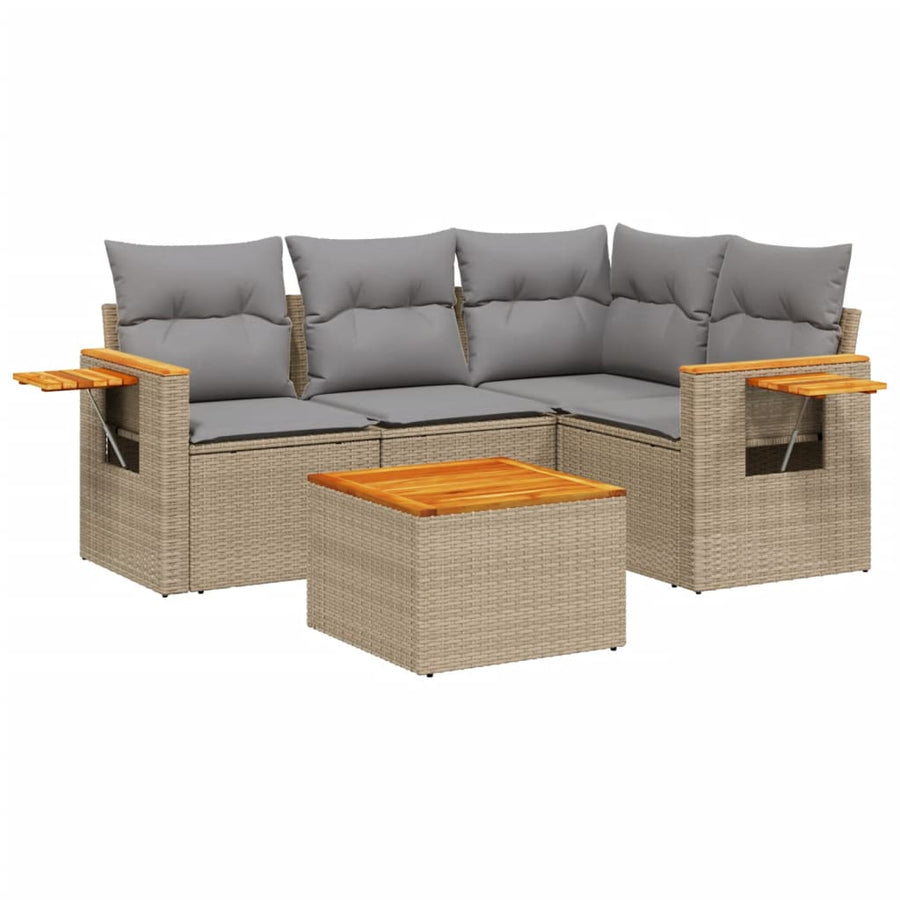 5-Delige Loungeset Met Kussens Poly Rattan Beige