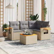5-piece Loungeset with Cushions Poly Rattan Beige