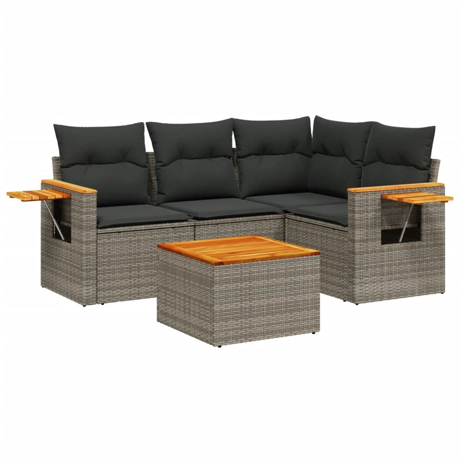 5-Delige Loungeset Met Kussens Poly Rattan Grijs
