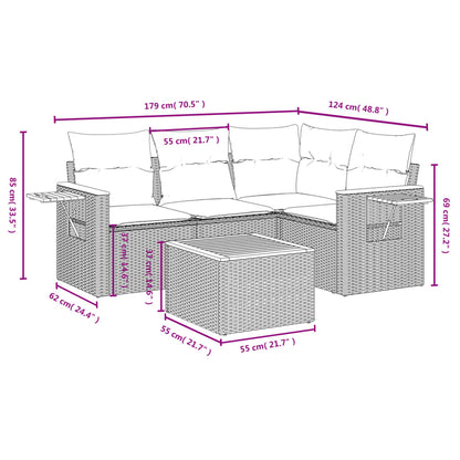 5-Delige Loungeset Met Kussens Poly Rattan Grijs
