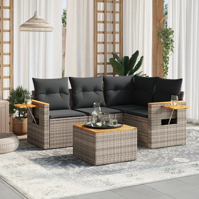 5-Delige Loungeset Met Kussens Poly Rattan Grijs