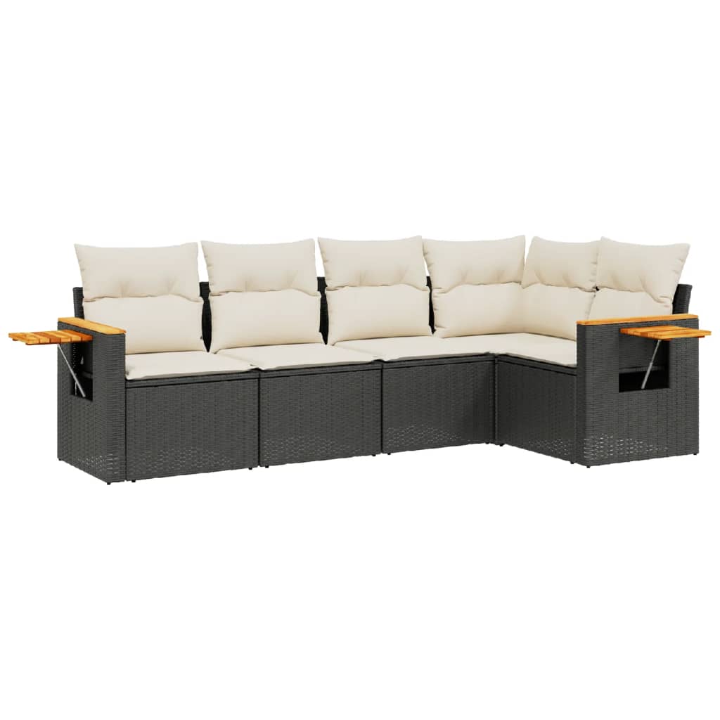 5-Delige Loungeset Met Kussens Poly Rattan Zwart