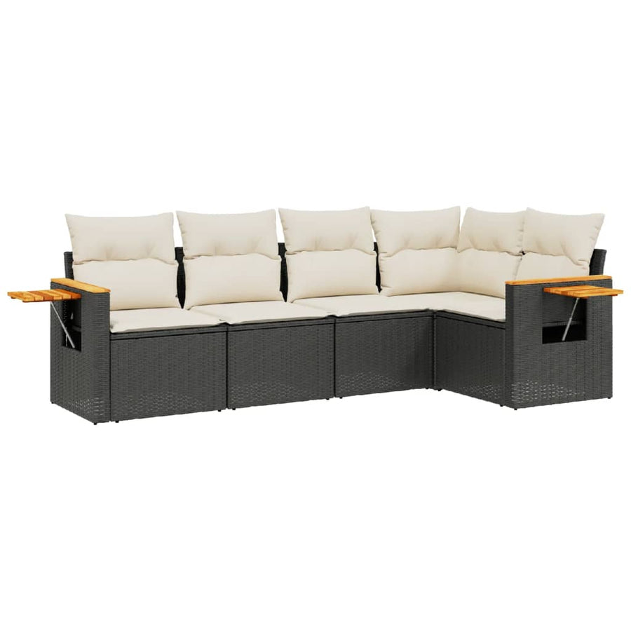 5-Delige Loungeset Met Kussens Poly Rattan Zwart