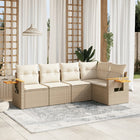 5-piece Lounge Set with Cushions Poly Rattan Beige