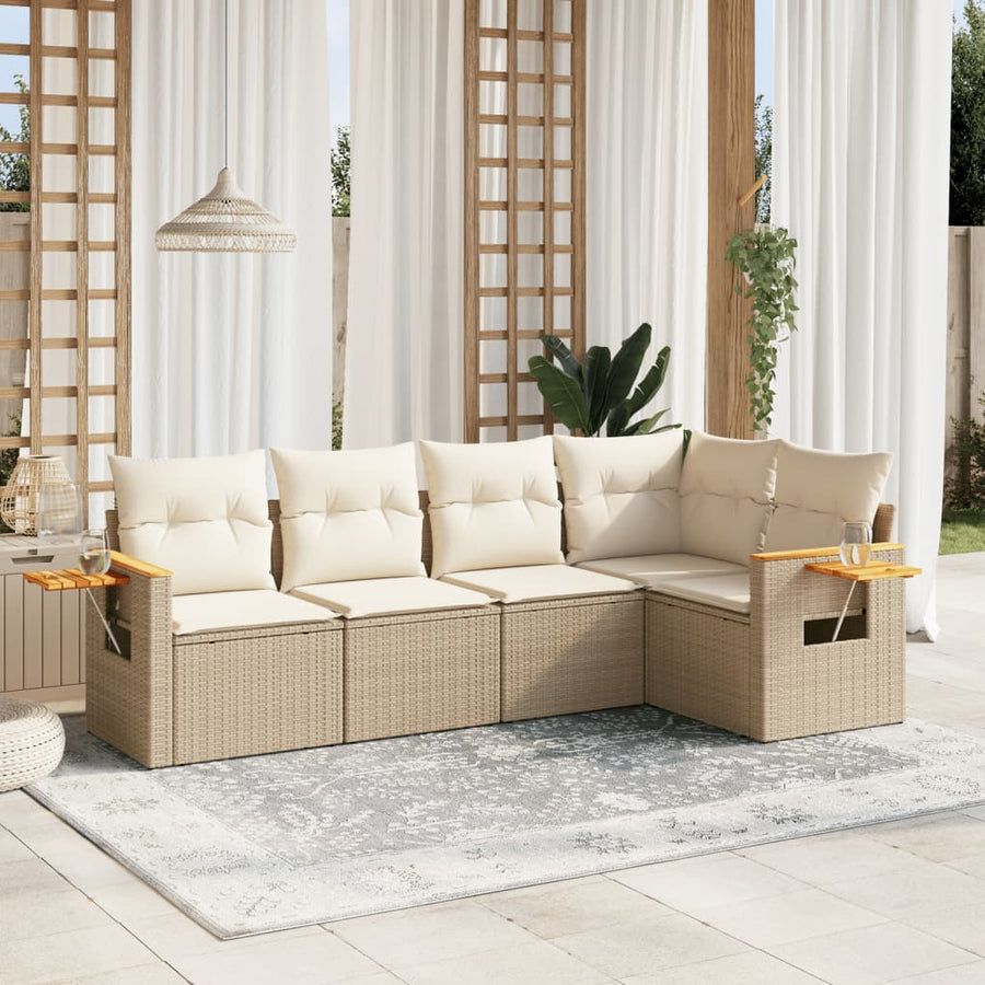 5-Delige Loungeset Met Kussens Poly Rattan Beige
