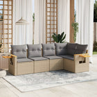 5-piece Loungeset with Cushions Poly Rattan Beige