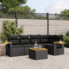 6-piece Lounge Set with cushions poly rattan black