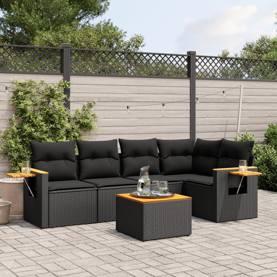 6-Delige Loungeset Met Kussens Poly Rattan Zwart