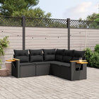 5-piece lounge set with cushions poly rattan black