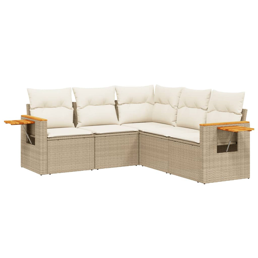 5-Delige Loungeset Met Kussens Poly Rattan Beige