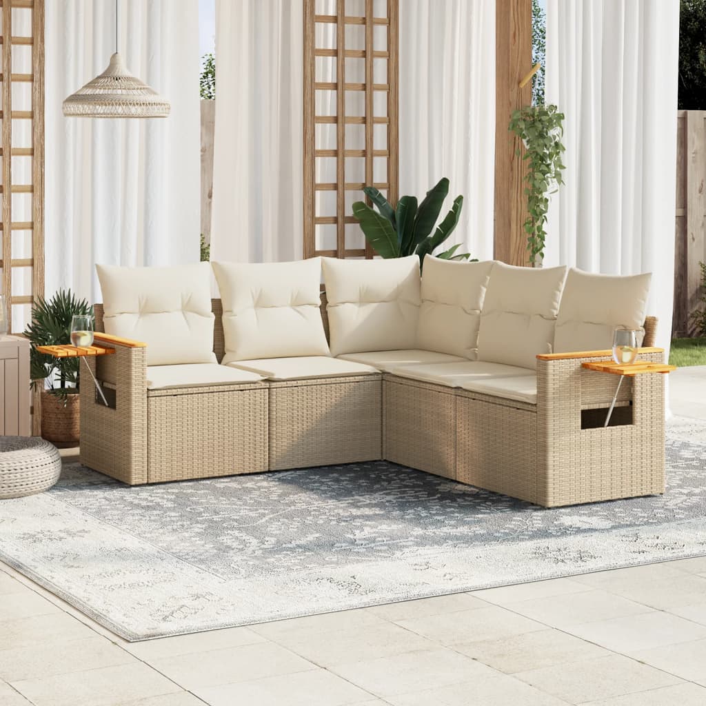 5-Delige Loungeset Met Kussens Poly Rattan Beige