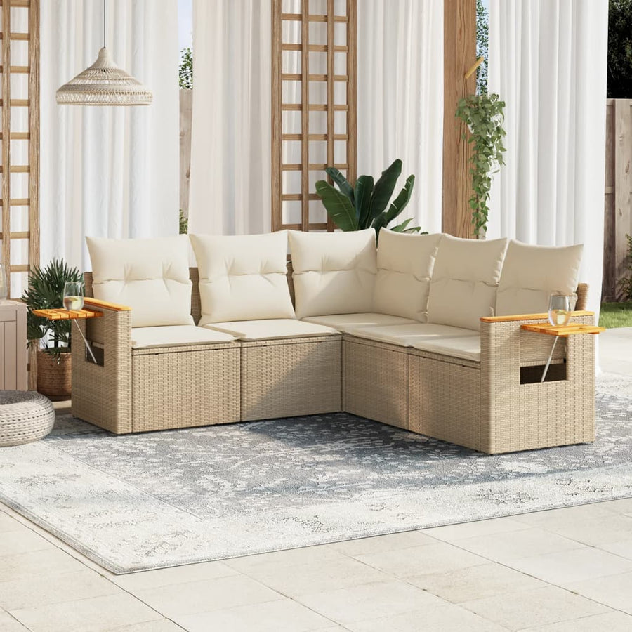 5-Delige Loungeset Met Kussens Poly Rattan Beige