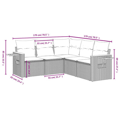 5-Delige Loungeset Met Kussens Poly Rattan Beige