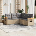 5-piece Loungeset with Cushions Poly Rattan Beige