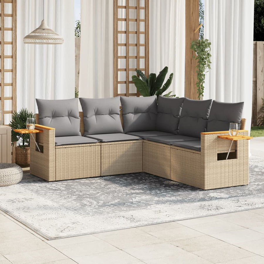 5-Delige Loungeset Met Kussens Poly Rattan Beige