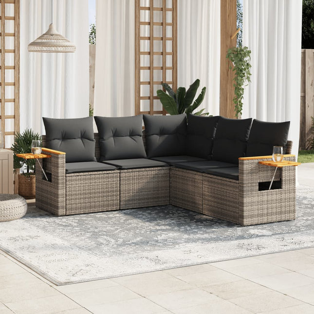 5-Delige Loungeset Met Kussens Poly Rattan Grijs