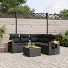 6-piece Lounge Set with cushions poly rattan black