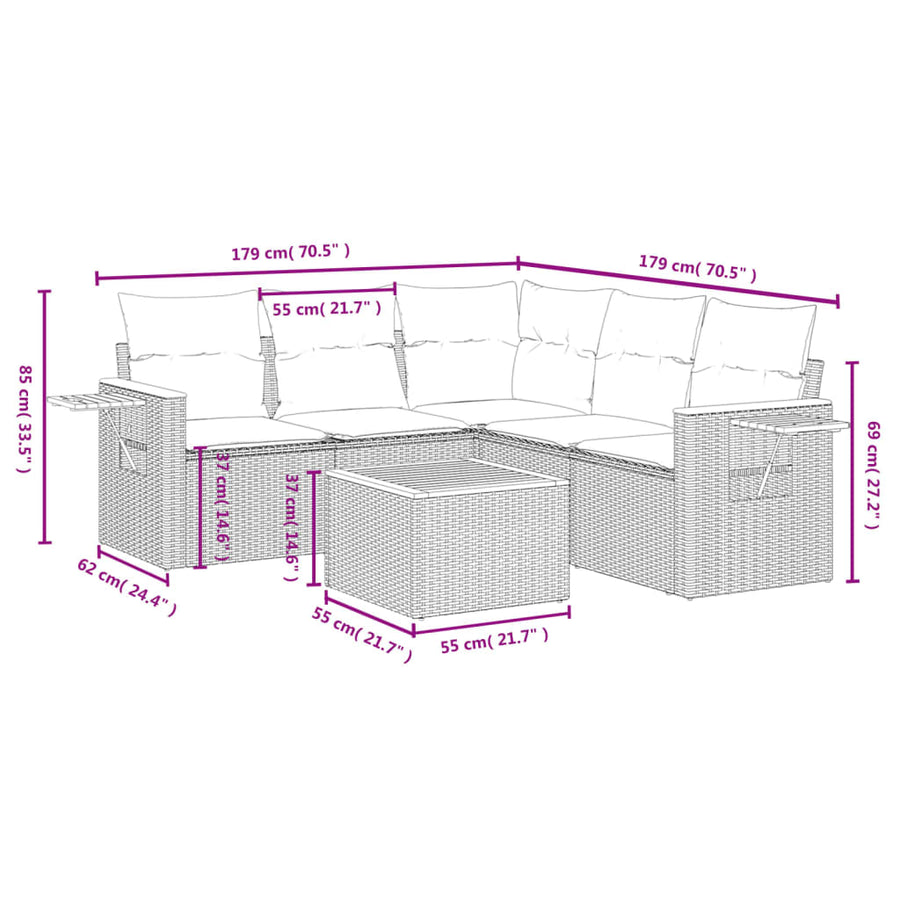 6-Delige Loungeset Met Kussens Poly Rattan Zwart