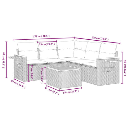 6-Delige Loungeset Met Kussens Poly Rattan Grijs