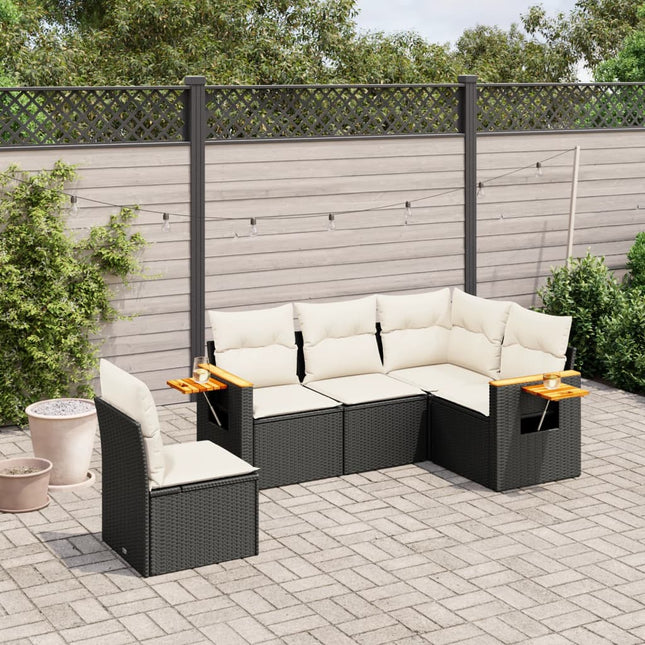 5-Delige Loungeset Met Kussens Poly Rattan Zwart