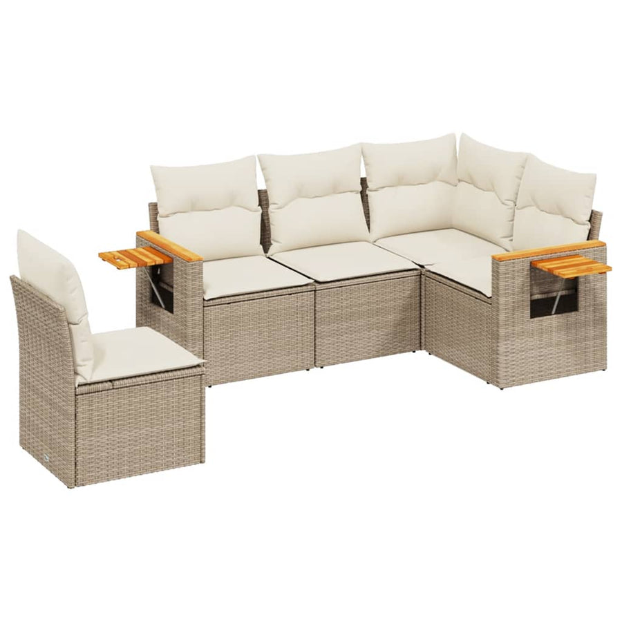 5-Delige Loungeset Met Kussens Poly Rattan Beige