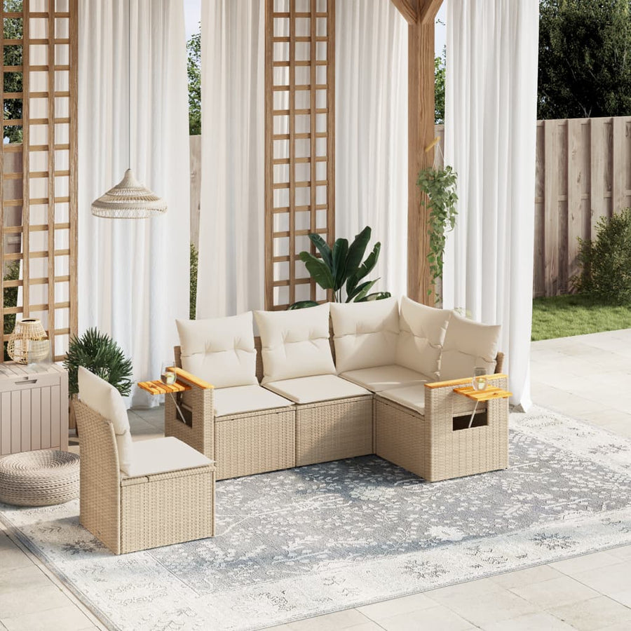 5-Delige Loungeset Met Kussens Poly Rattan Beige