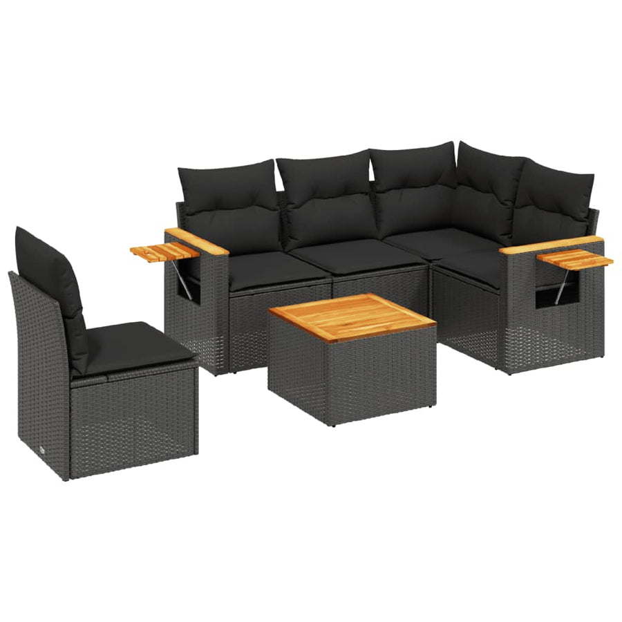 6-Delige Loungeset Met Kussens Poly Rattan Zwart