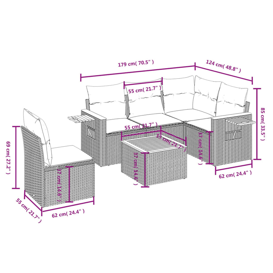 6-Delige Loungeset Met Kussens Poly Rattan Zwart