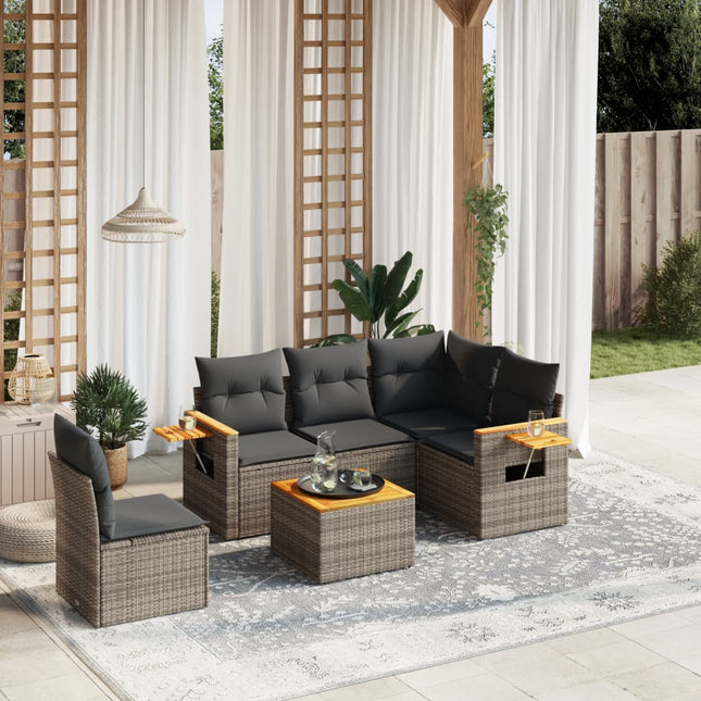 6-Delige Loungeset Met Kussens Poly Rattan Grijs