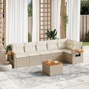 Loungeset 7-delig poly rattan beige met opbergruimte