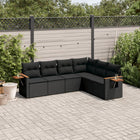 6-piece Lounge Set with cushions poly rattan black