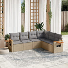 6-piece Lounge Set with cushions poly rattan beige