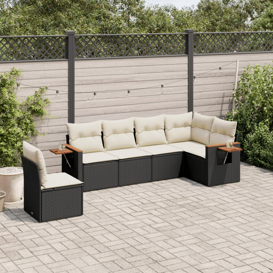6-Delige Loungeset Met Kussens Poly Rattan Zwart