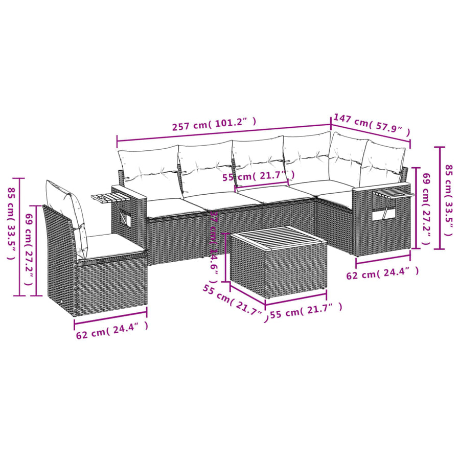 7-Delige Loungeset Met Kussens Poly Rattan Zwart