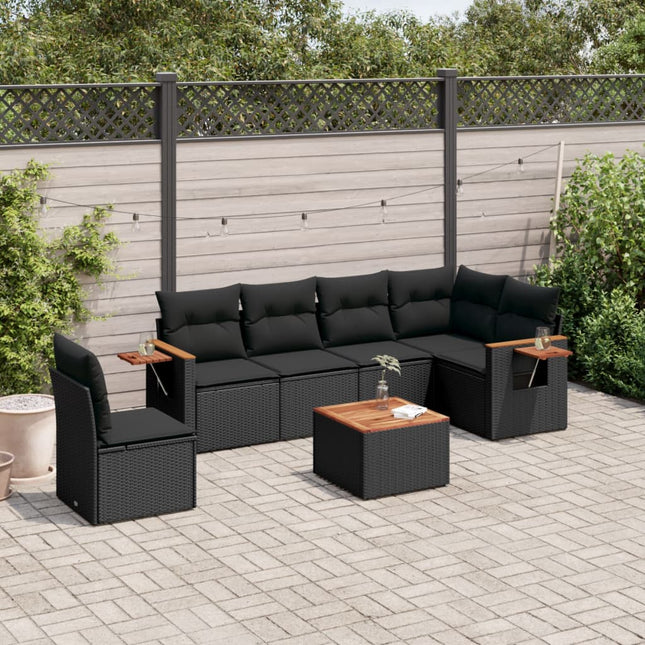 7-Delige Loungeset Met Kussens Poly Rattan Zwart