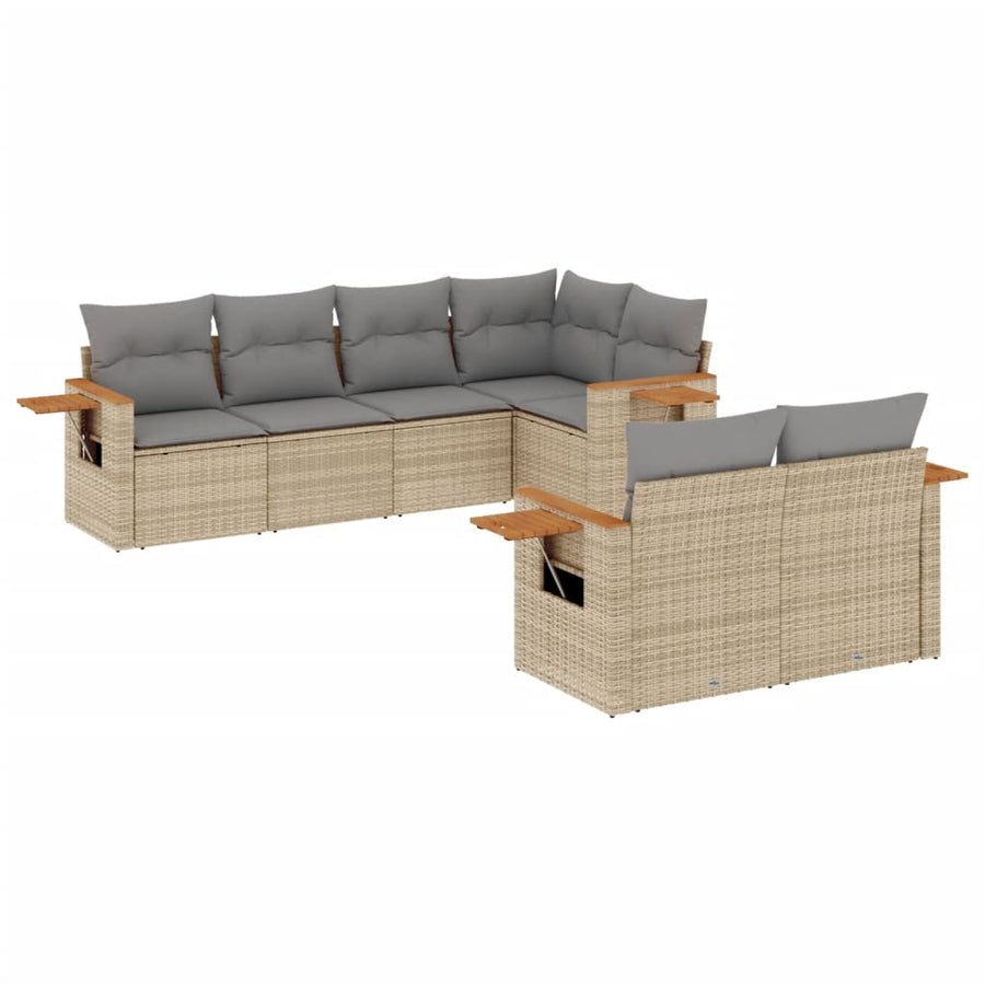 7-Delige Loungeset Met Kussens Poly Rattan Grijs