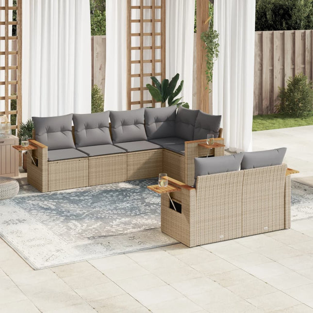 7-Delige Loungeset Met Kussens Poly Rattan Grijs