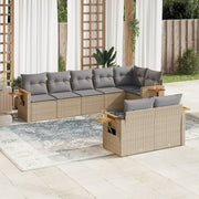 8-piece Lounge Set with Cushions Poly Rattan Beige