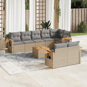 9-piece Lounge Set with Cushions Poly Rattan Beige