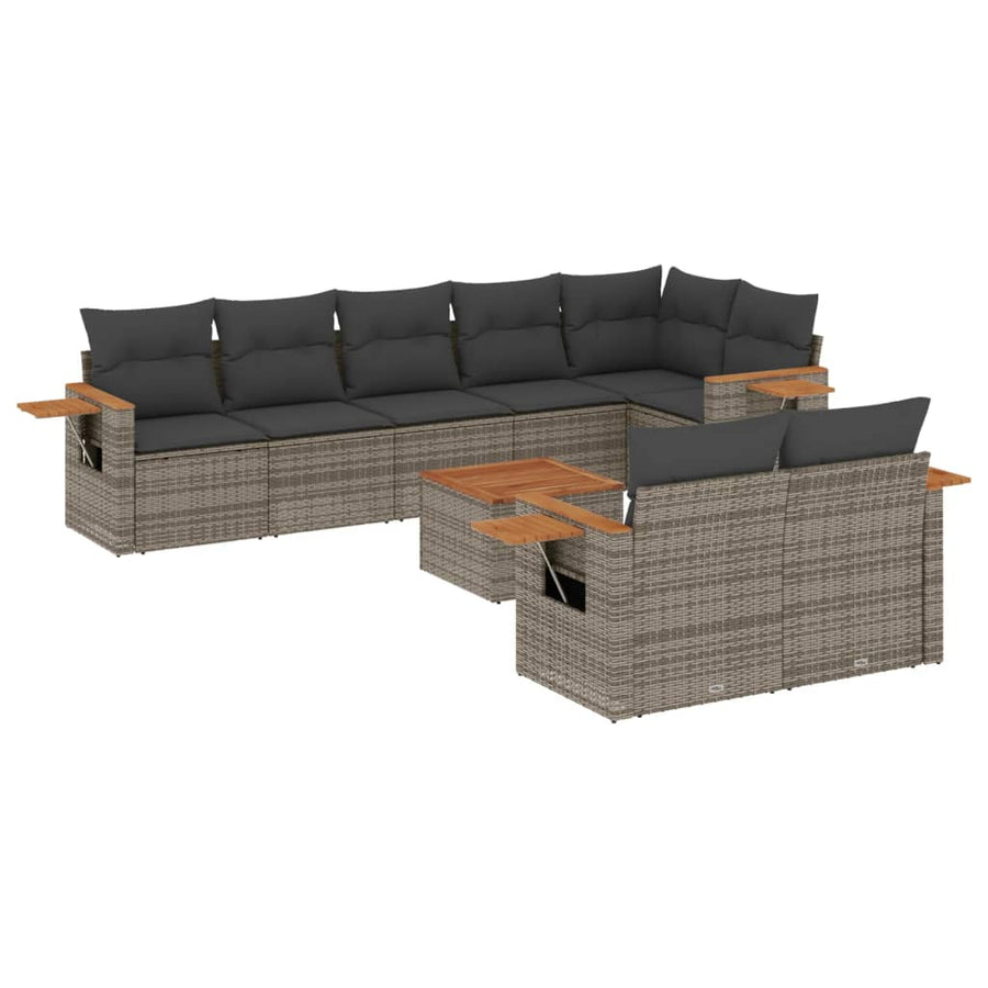 9-Delige Loungeset Met Kussens Poly Rattan Grijs