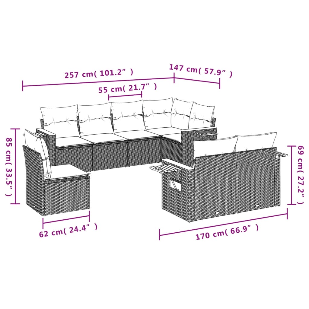 8-Delige Loungeset Met Kussens Poly Rattan Zwart