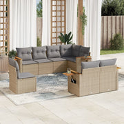 8-piece Lounge Set with Cushions Poly Rattan Beige